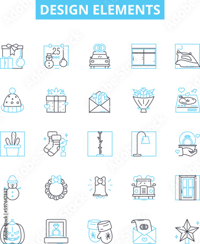Design elements vector line icons set. Colour, Form, Line, Shape, Space, Texture, Balance illustration outline concept symbols and signs