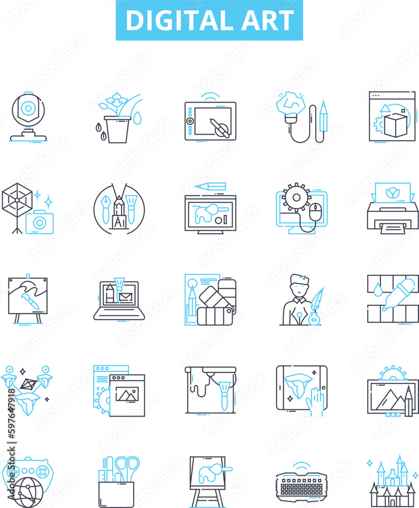 Digital art vector line icons set. Digital, art, graphic, design, illustration, photography, painting illustration outline concept symbols and signs Digital art vector line icons set. Digital, art, graphic, design, illustration, photography, painting illustration outline concept symbols and signs