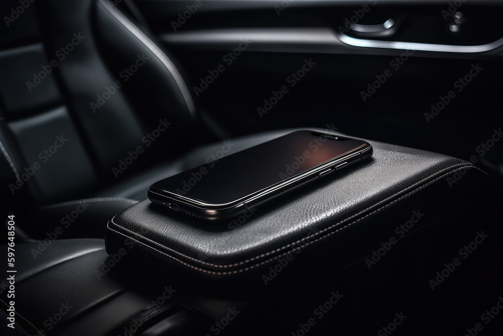 Mobile phone on the leather seat of a car. Mobile phone on the leather seat of a car.