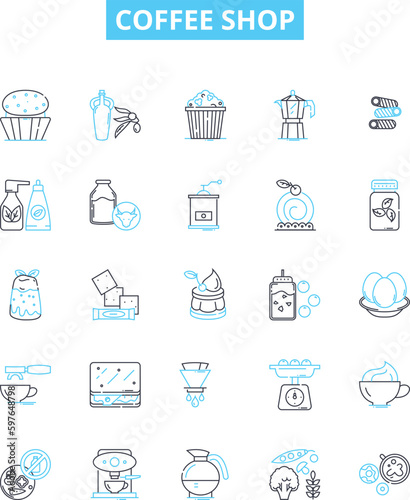 Coffee shop vector line icons set. Cafe, Coffeehouse, Espresso, Latte, Cappuccino, Mocha, Frappuccino illustration outline concept symbols and signs