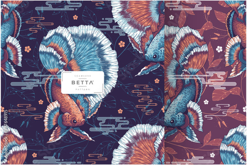 Photography betta fish seamless pattern template