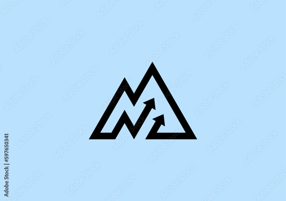 line design letter M for mountain with up arrow graph bar logo symbol ...