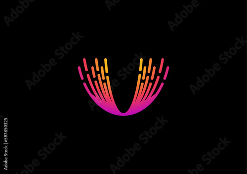gravity impact from meteor explosion with letter V logo concept