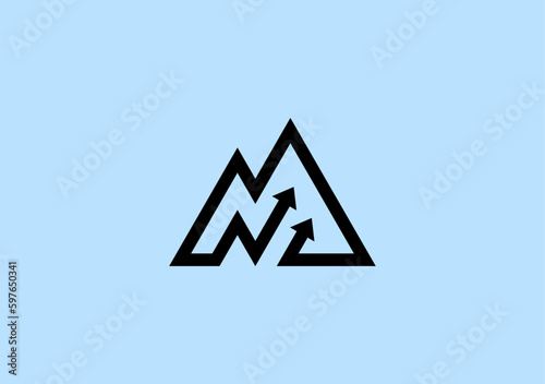 line design letter M for mountain with up arrow graph bar logo symbol