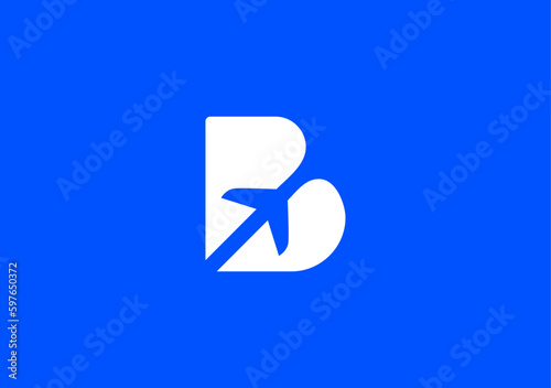 simple monogram logo letter B with the plane symbol in the middle in negative space area