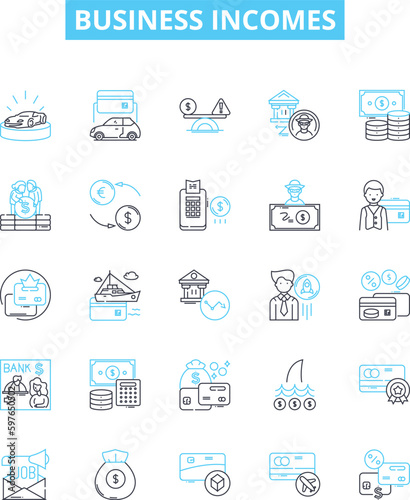 Business incomes vector line icons set. Profits, Revenues, Earnings, Sales, Gains, Yields, Surcharges illustration outline concept symbols and signs