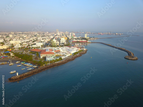 Aerial View of Veracruz Port from the Sea with Drone