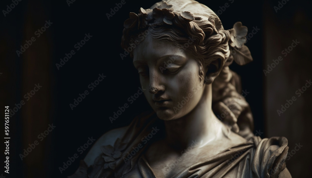 Gothic statue of grief stricken woman praying generated by AI
