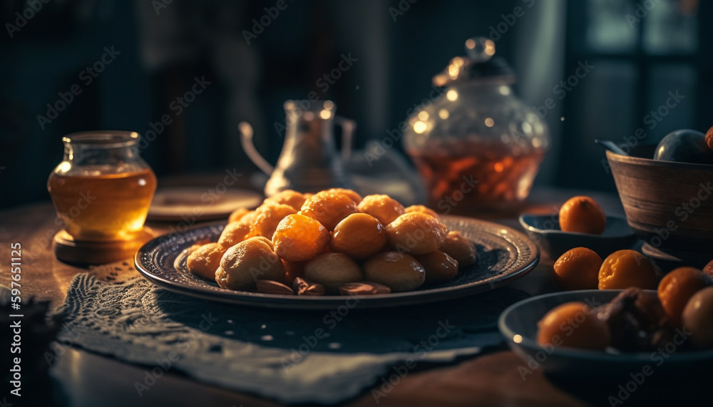 Homemade dessert on rustic wood table gourmet sweet generated by AI Homemade dessert on rustic wood table gourmet sweet generated by AI