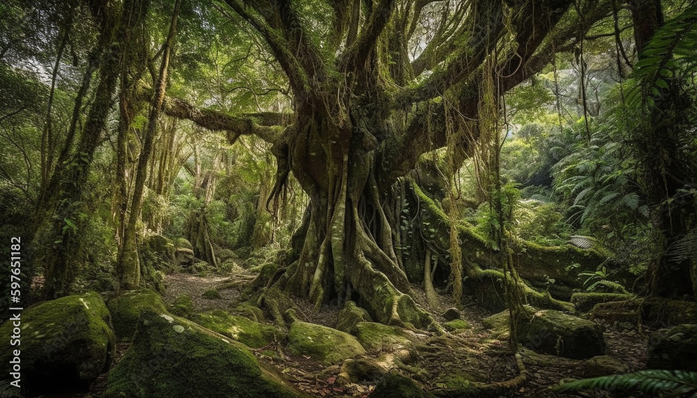 Tranquil scene of ancient tropical rainforest beauty generated by AI
