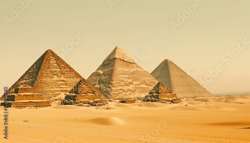 Majestic pyramid landscape ancient ruins eroded sandstone generated by AI