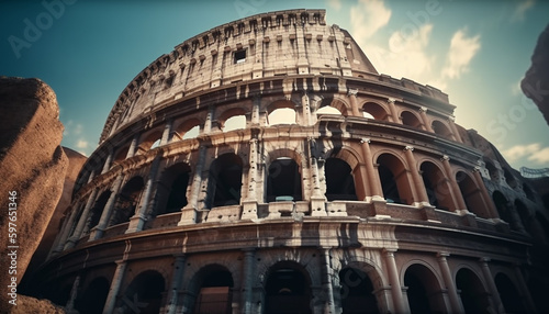 Ancient ruins of majestic Italian architecture awe tourists generated by AI