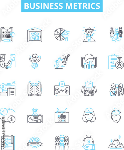 Business metrics vector line icons set. Metrics, KPIs, ROI, Profit, Revenue, Cycle, Cost illustration outline concept symbols and signs
