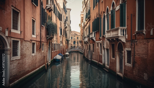 Venetian gondolier rows through majestic sunset canal generated by AI © Jeronimo Ramos