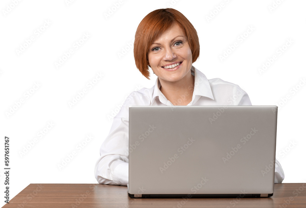 Smiling Businesswoman in Office - Isolated Smiling Businesswoman in Office - Isolated