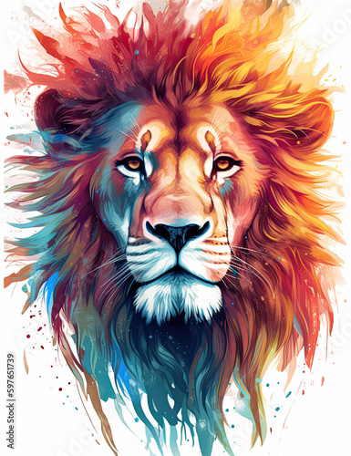 Lion  majestic  psychic wave  rainbow  fire  digital print  wall art. Generative AI