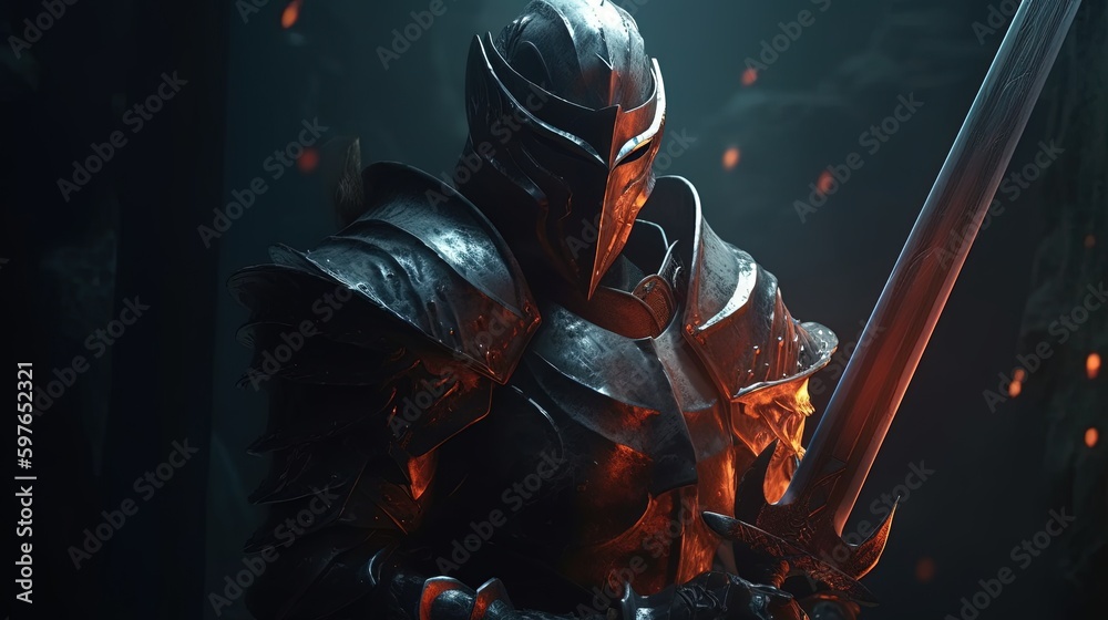 fierce warrior dressed in full armor, digital art illustration, Generative AI fierce warrior dressed in full armor, digital art illustration, Generative AI
