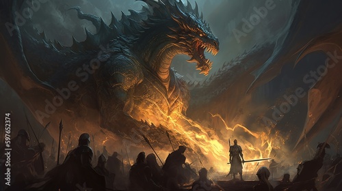 fierce fire breathing dragon war  digital art illustration  Generative AI