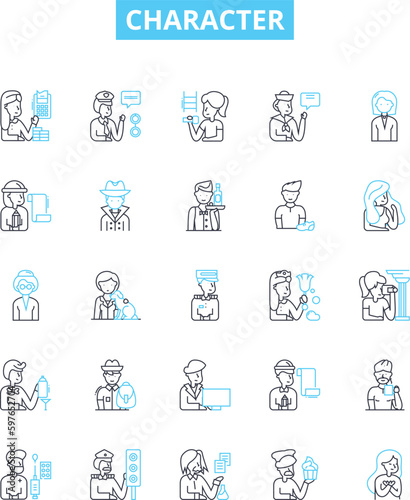Character vector line icons set. Personality, behaviour, trait, integrity, reputation, disposition, nature illustration outline concept symbols and signs