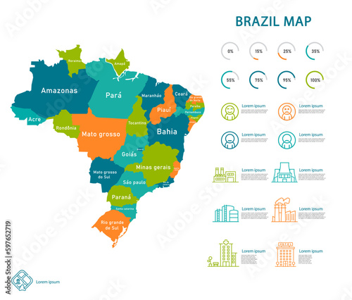 Brazil map and infographic of provinces  political maps of brazil south america - Vector File