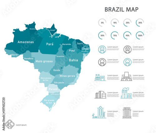 Brazil map and infographic of provinces, political maps of brazil south america - Vector File