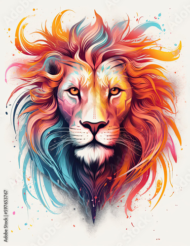 Lion  majestic  psychic wave  rainbow  fire  digital print  wall art. Generative AI