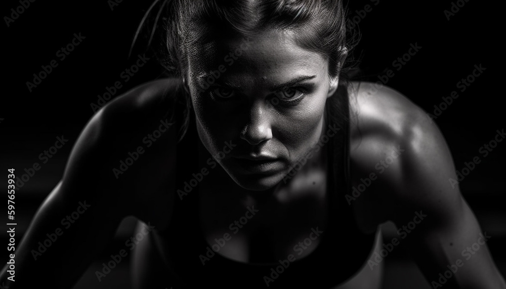 Naklejka premium Muscular young woman exercising for healthy lifestyle generated by AI