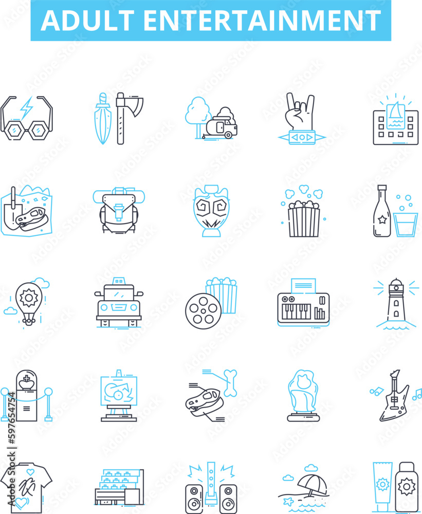 Adult entertainment vector line icons set. Adult, Entertainment, Stripping, Pornography, Videochatting, Stripclubs, Clubs illustration outline concept symbols and signs
