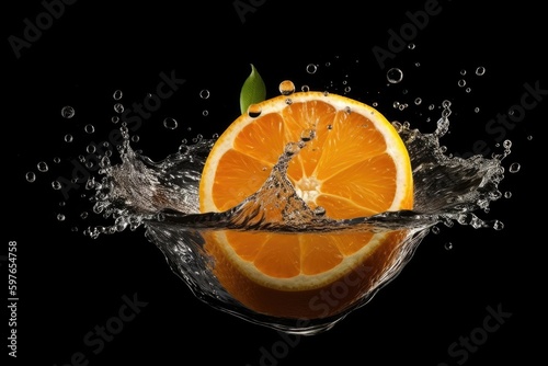 Orange and water splash. Generative AI.