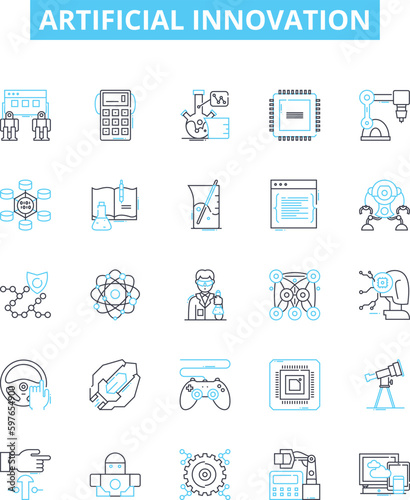 Artificial innovation vector line icons set. AI, Robotics, Automation, Machine, Learning, Augment, Intelligence illustration outline concept symbols and signs