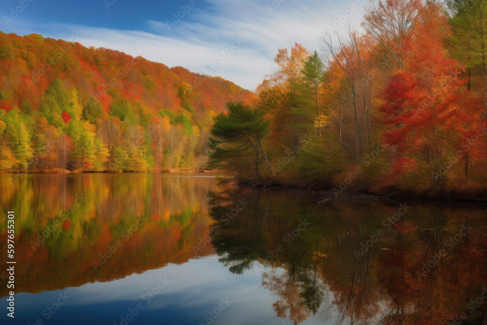 Reflection of mountains in lake in autumn. Reflection of mountains in lake in autumn.