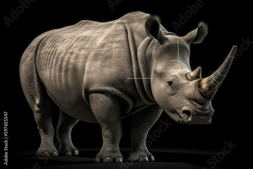 Gray rhino on a black background.