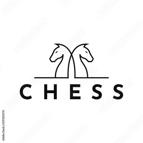 Black Chess Knight Horse Stallion Statue Sculpture elegant logo design