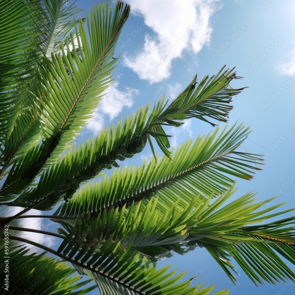 palm tree leaves against sky. palm tree leaves against sky.