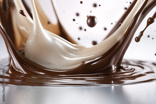 A delicious collision of creamy chocolate and fresh milk  captured in a moment of pure indulgence. generative AI.