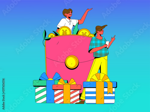 Holiday Shopping E-Commerce Online Shopping People Flat Vector Concept Operation Hand Drawn Illustration 