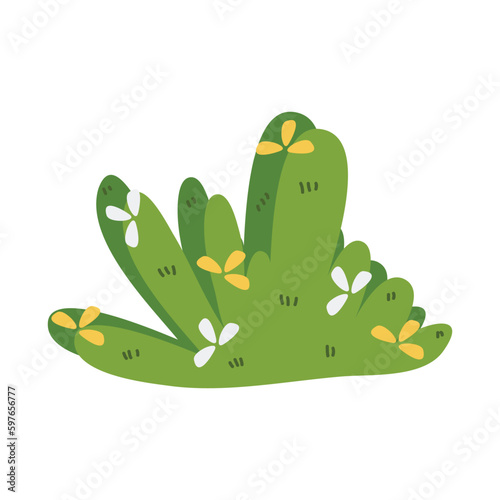 Illustration of bush for decorate the garden beautifully. Ornamental plant shrub for decorate of a park, a garden or a green fence. Thick thickets of shrubs. Foliage for spring and summer card design.