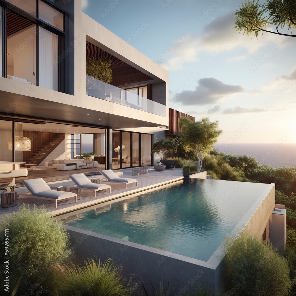 Luxurious modern house with swimming pool with sky view. Luxurious modern house with swimming pool with sky view.