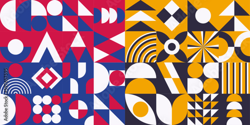 Abstract Vector Geometric Pattern Side Colors. Bauhaus Geometric Shapes Colors, Geometric Seamless Pattern