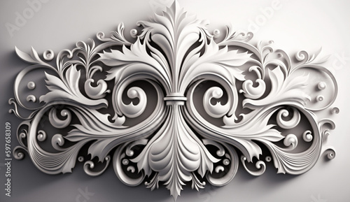 White Background with Ornate Flourishes. 3d rendering. Generative AI