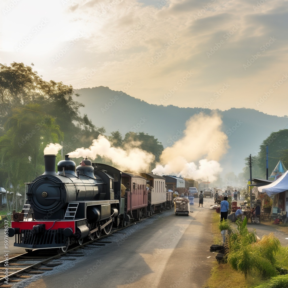 Obraz premium steam train in the countryside.