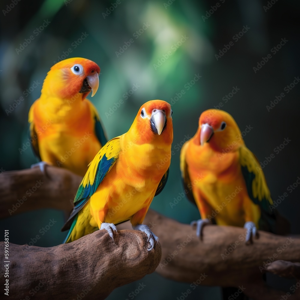 yellow and green parrots in the park. yellow and green parrots in the park.