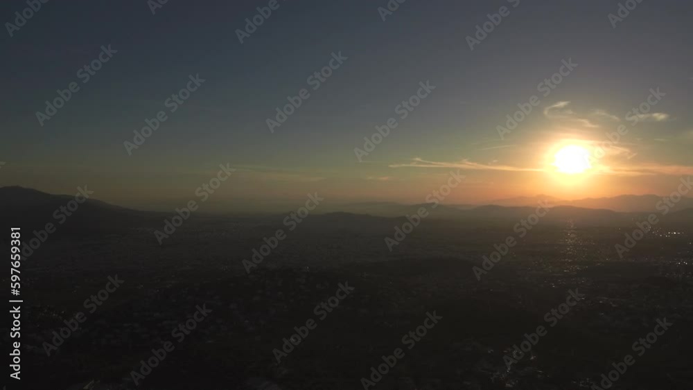 Drone captures stunning sunset view over Penteli mount Drone captures stunning sunset view over Penteli mount