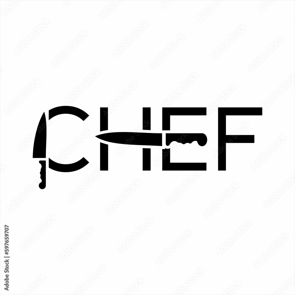 Chef word design with knife illustration on letters C, H and E. Chef word design with knife illustration on letters C, H and E.