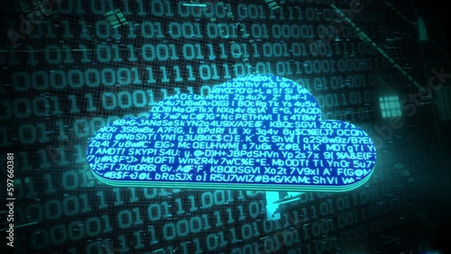 3D blue cloud glowing shining with blue binary code encryption data, Privacy security protection network encode decode online access concept