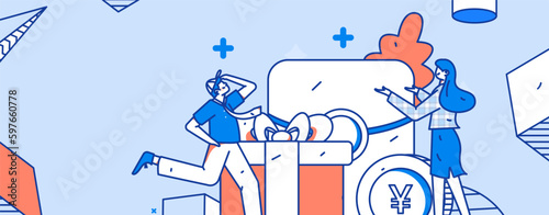 Holiday Shopping E-Commerce Online Shopping People Flat Vector Concept Operation Hand Drawn Illustration
