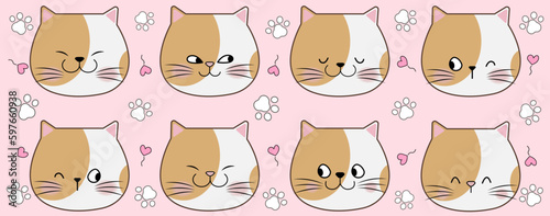 Fototapeta Naklejka Na Ścianę i Meble -  cat face 8 emotions graphic drawing cute illustrations Colorful, simple style, easy on the eyes.