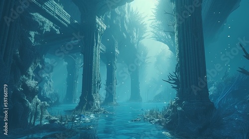 mystical underwater city, digital art illustration, Generative AI © Artcuboy