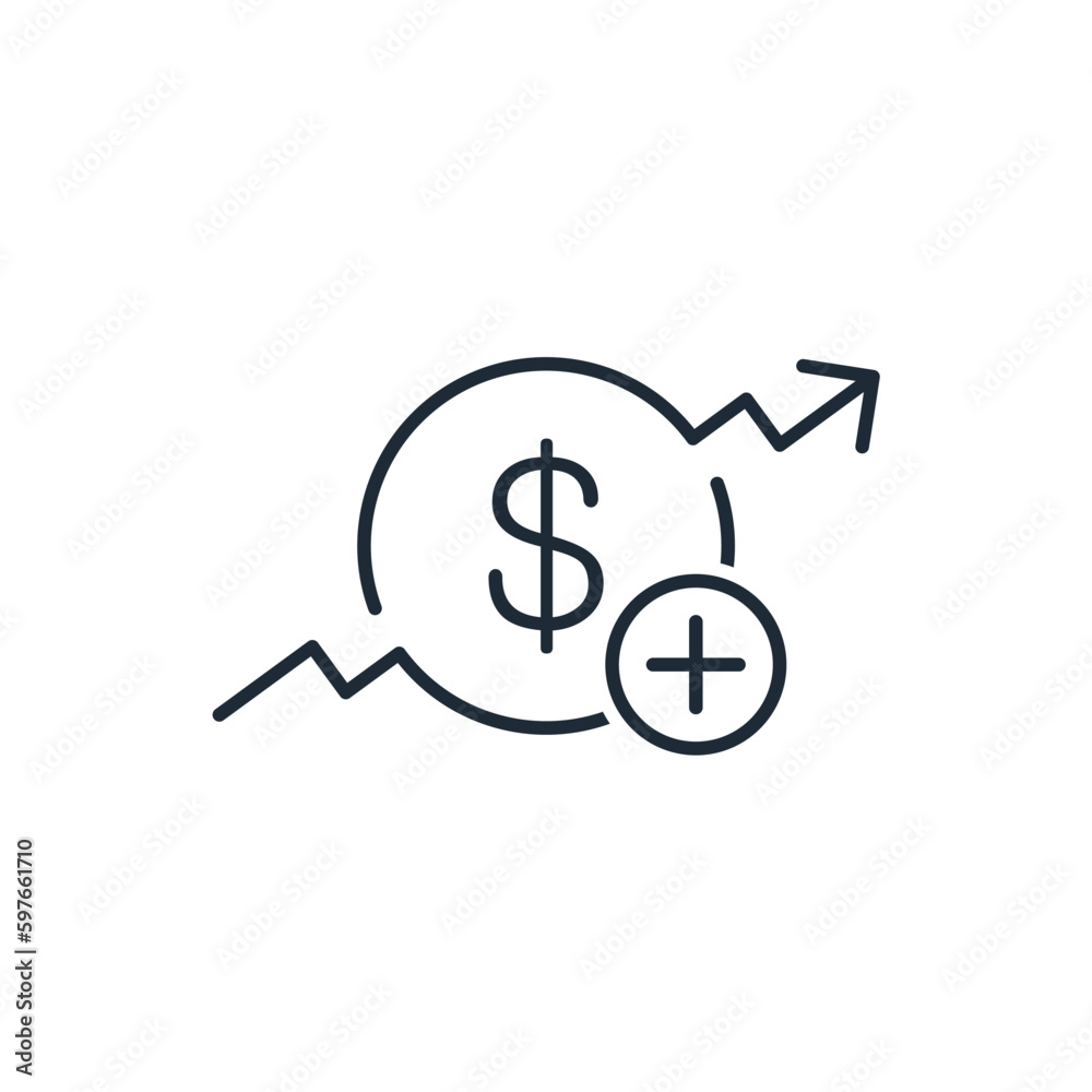 Additional financing, costs. Vector linear icon isolated on white background. Additional financing, costs. Vector linear icon isolated on white background.