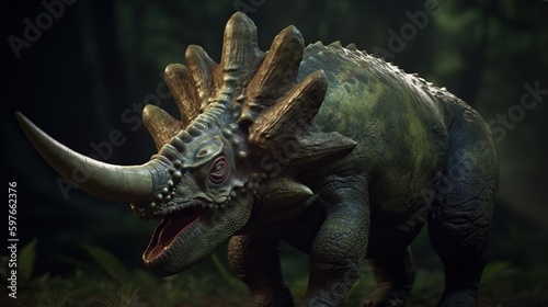 prehistoric triceratops  digital art illustration  Generative AI